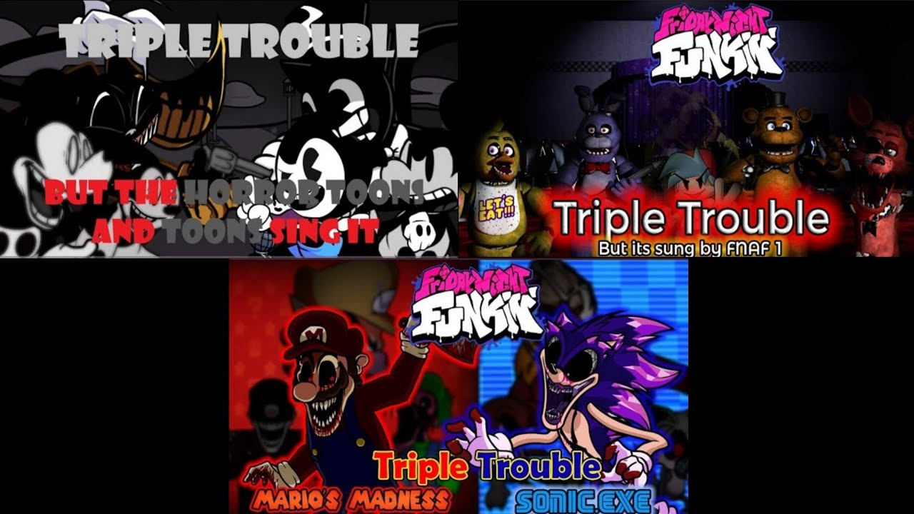 Triple trouble mashup - Mario madness vs Sonic.EXE,FNAF e horror toons vs toons
