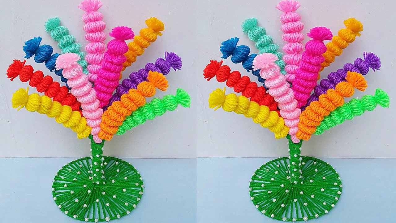 ऊन से गुलदस्ता बनाने का आसान तरीका/DIY Easy Woolen Guldasta Craft/Woolen Tree Craft idea/Wool making