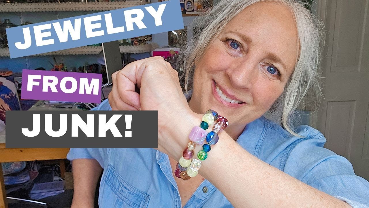 DIY Beaded Bracelet from Junk Jewelry | Vintage beads, elastic thread and Summer camp vibes.