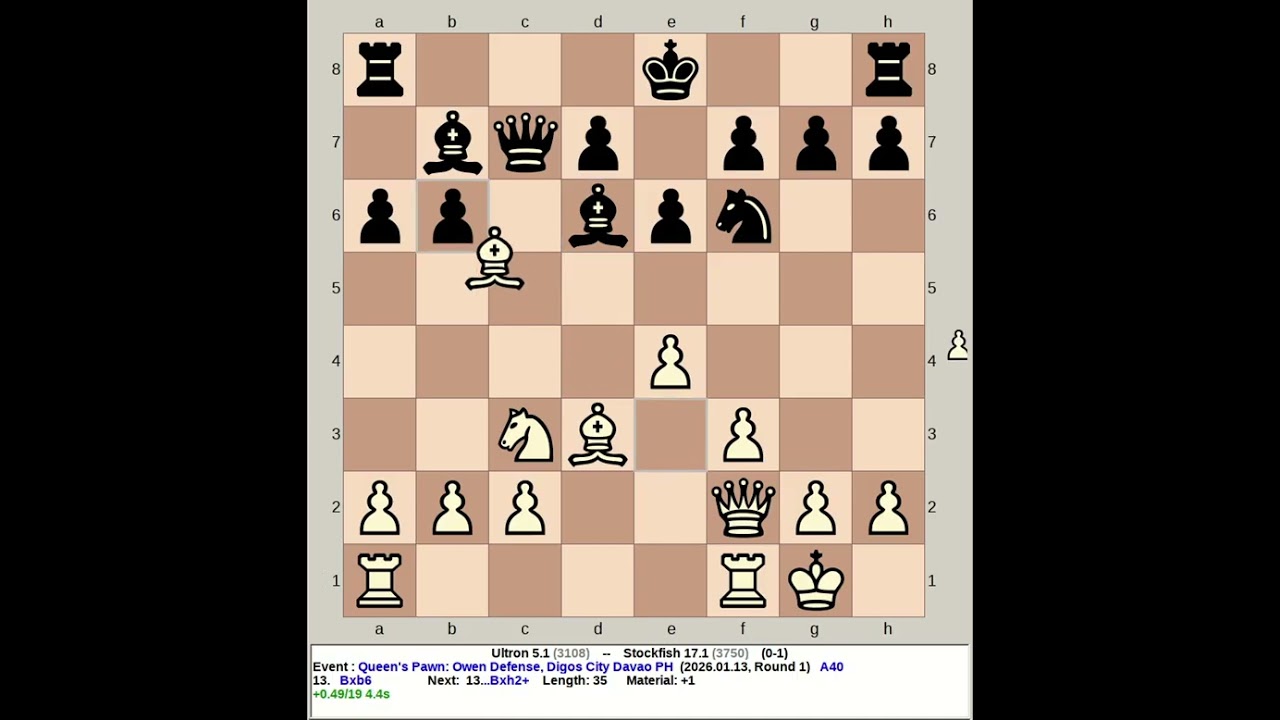 Ultron 5.1 vs Stockfish 17.1 | Queen's Pawn: Owen Defense #chess