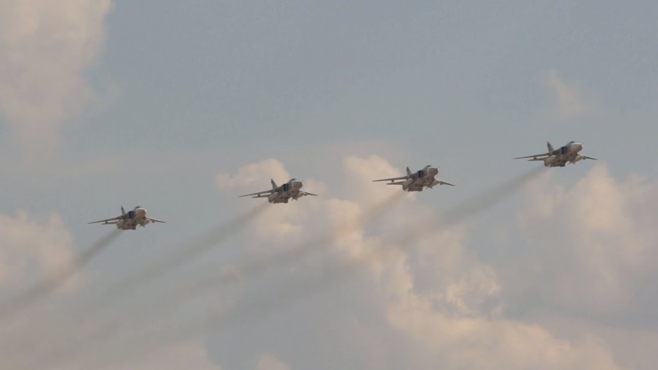 Sukhoi SU-24 Fencer 4 Ship Formation Flypast at 100 Years Russian Air Force 2012