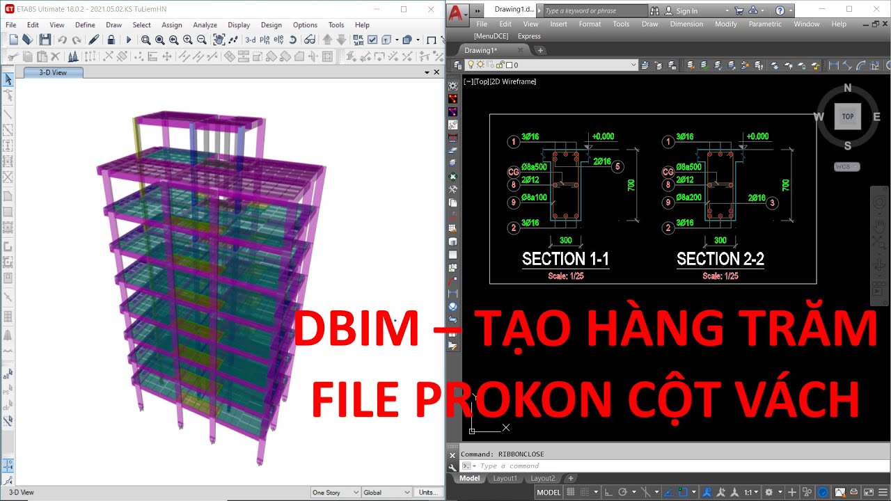 Tạo file Prokon cho cột vách tự động | DBim