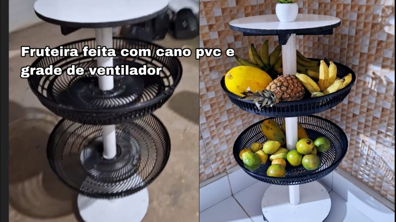 veja que ideia brilhante  fruteira de grade de ventilador e cano pvc sem nenhum custo