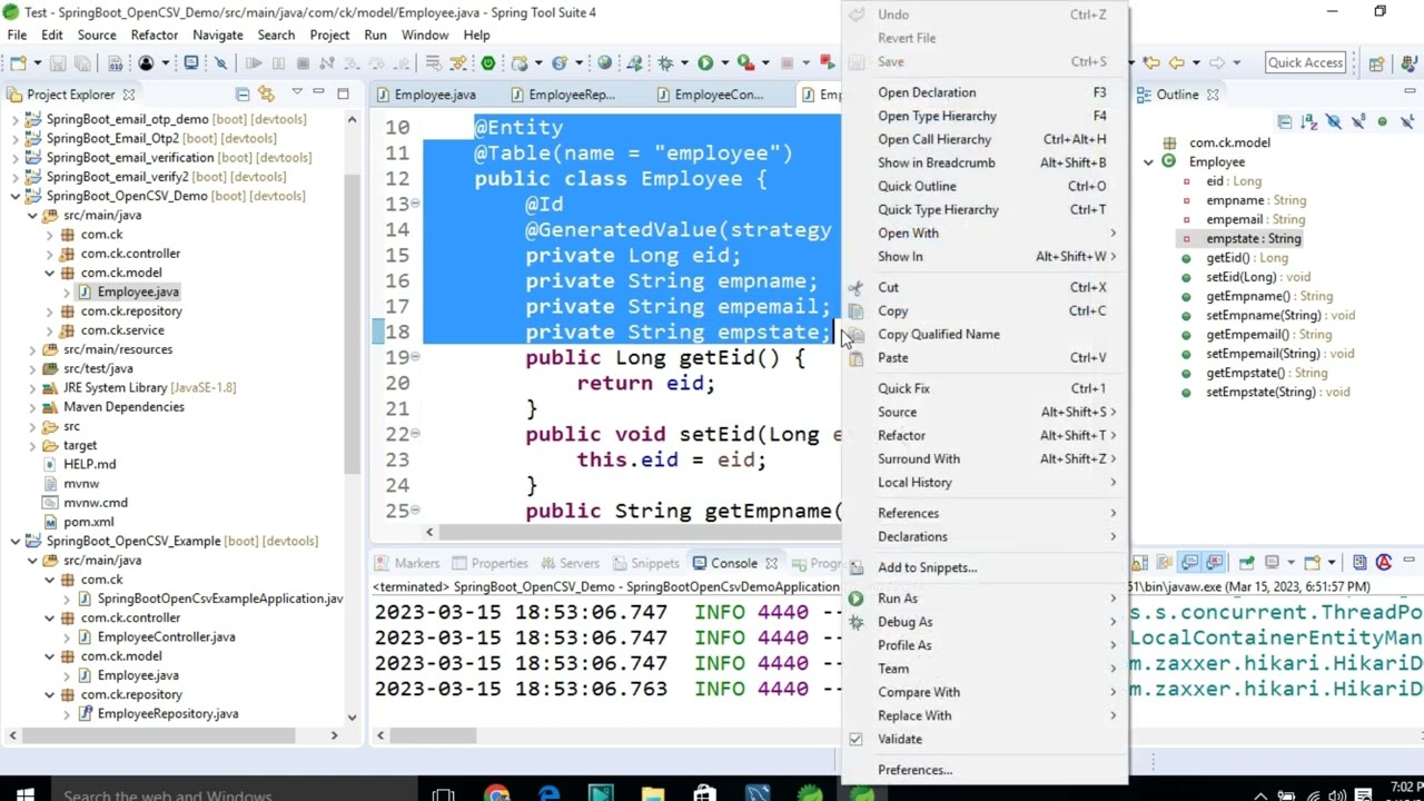 Spring boot export data to csv II Open CSV II JPA II MySQL II @CodeWithSinghCk