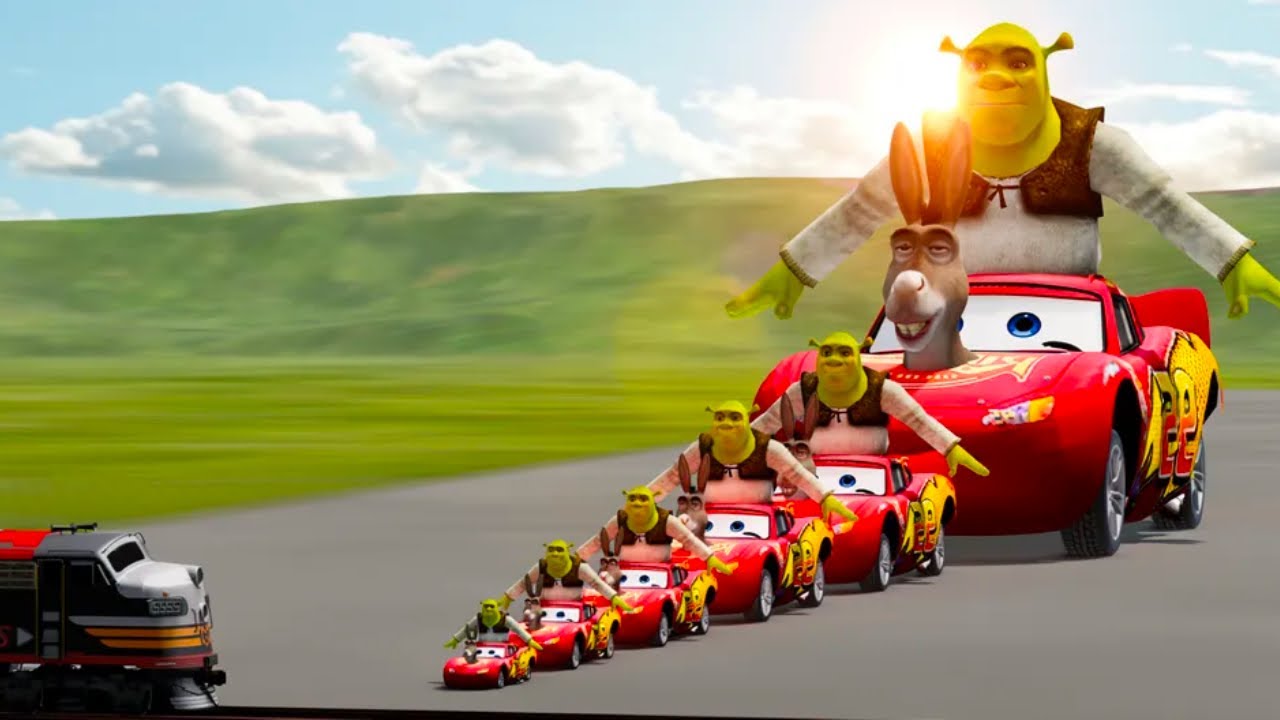 Big & Small Shrek McQueen Donkey Head Vs thomas Train The Tank Engine Vs Portal Vs Cars_Beamng.drive