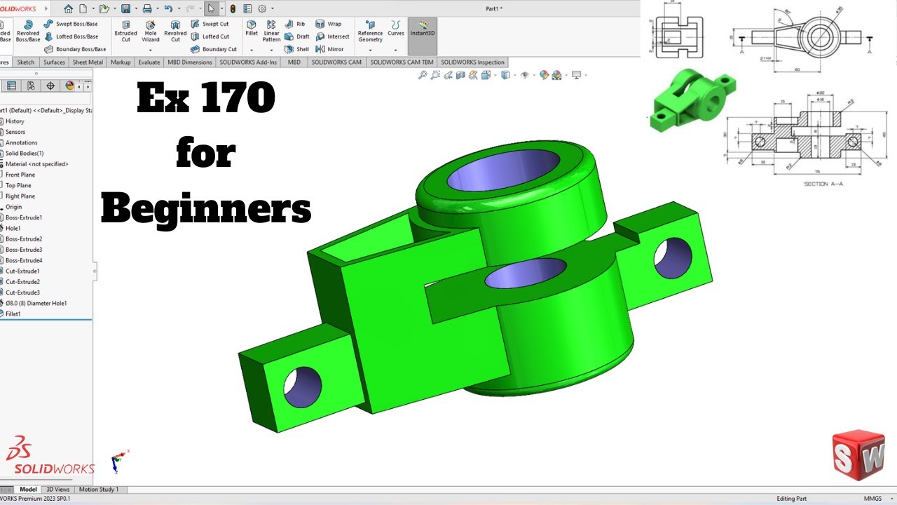 Exercise 170 for beginners SolidWorks Tutorial! SolidWorks