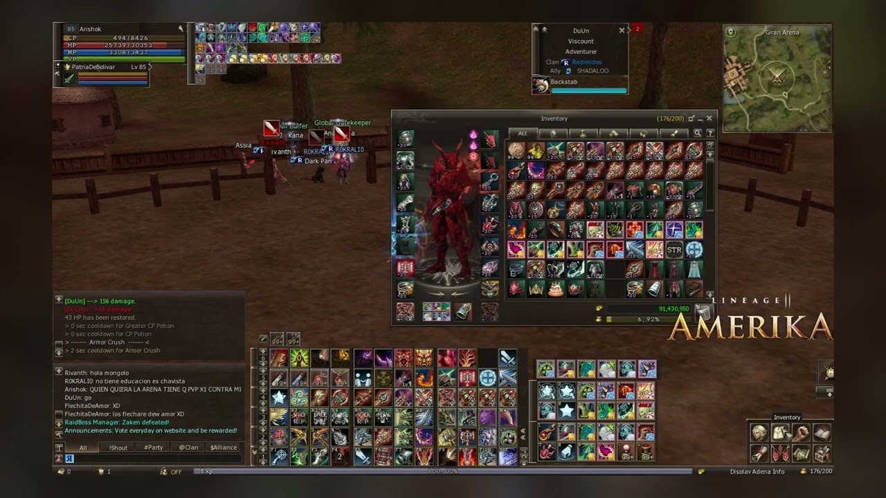 L2 AMERIKA Adventurer Vs Titan Arishok en Giran Arena