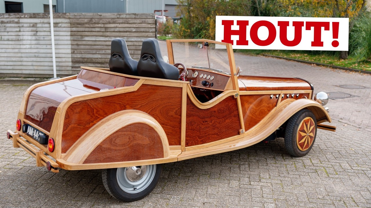 Timmerman Gerrit (70) bouwde eigenhandig een houten auto!