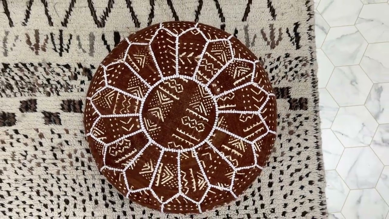 Kechart - Moroccan brown floor ottoman, handmade pouf cover, traditional chairs and ottomans