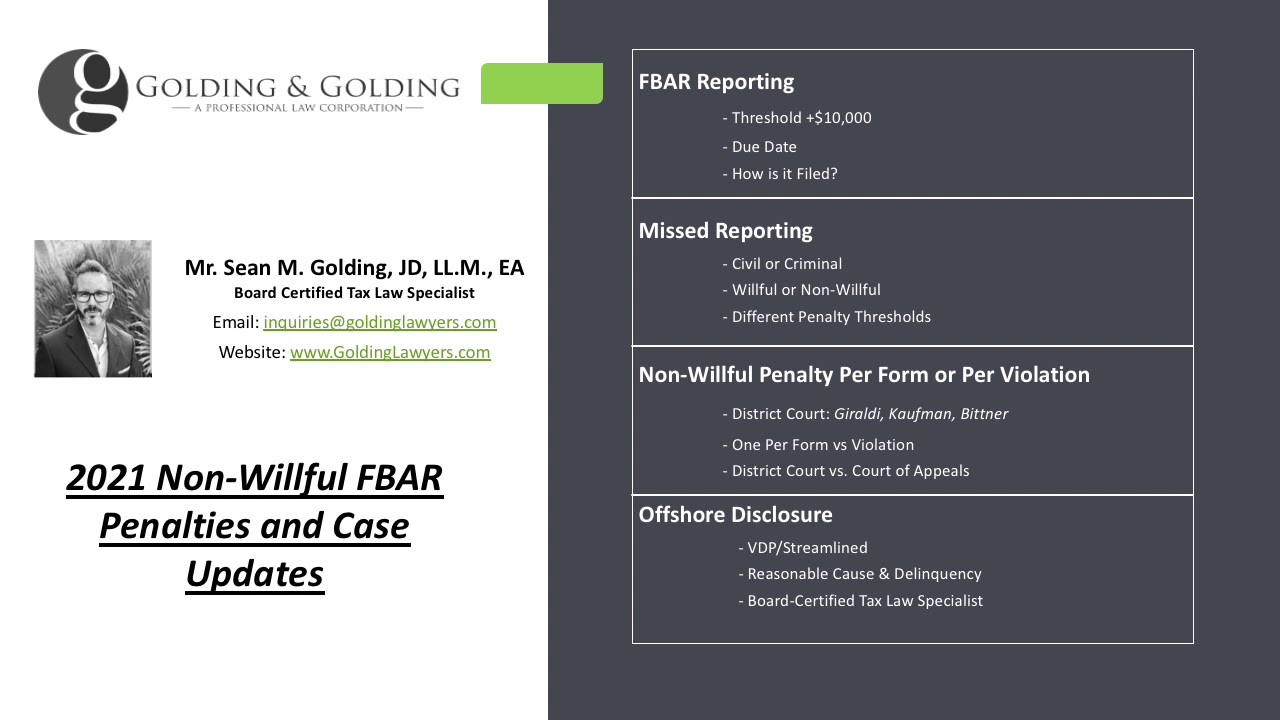 2021 FBAR Penalties: (New) Non-Willful Case Updates