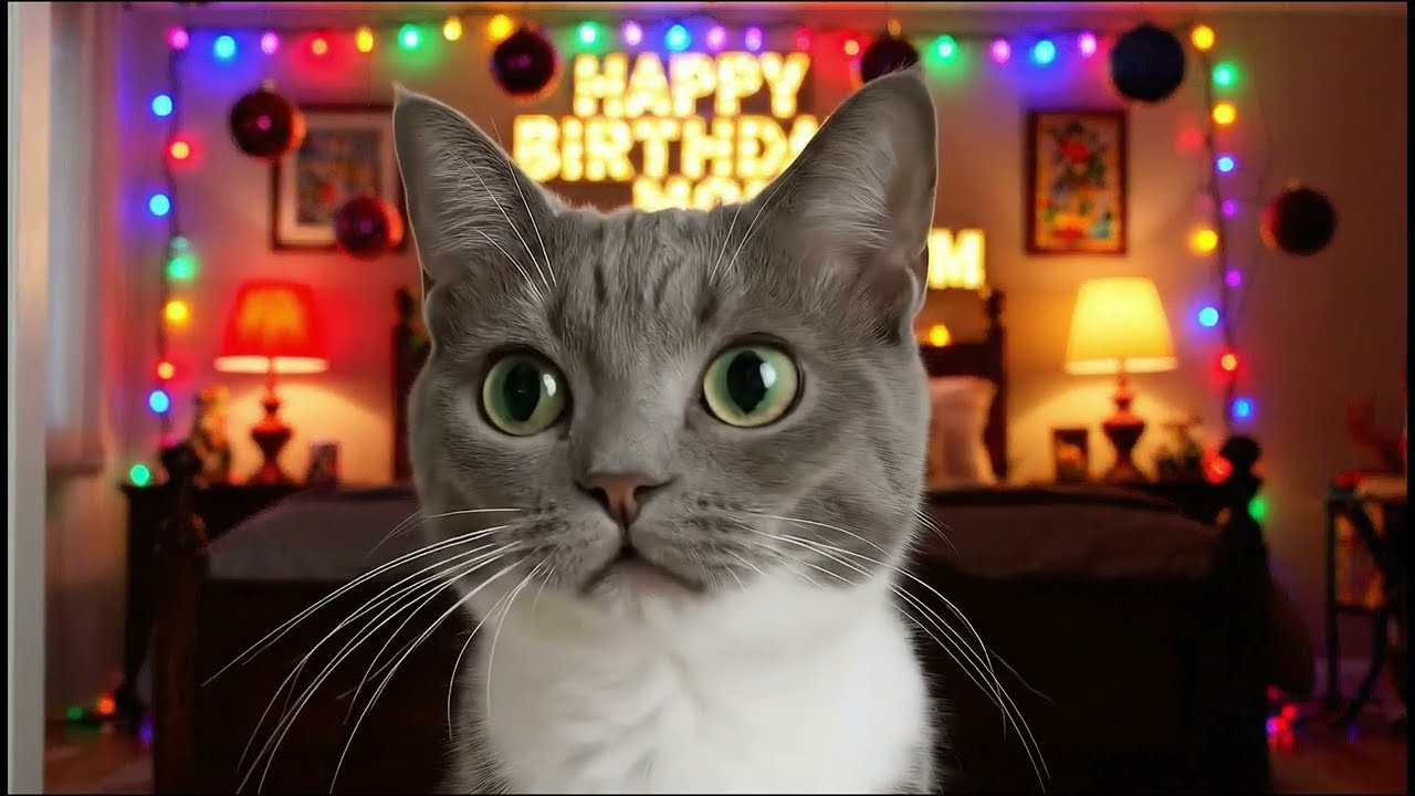 Mother Cat Touched by a Surprise Birthday from Two Naughty Kittens 