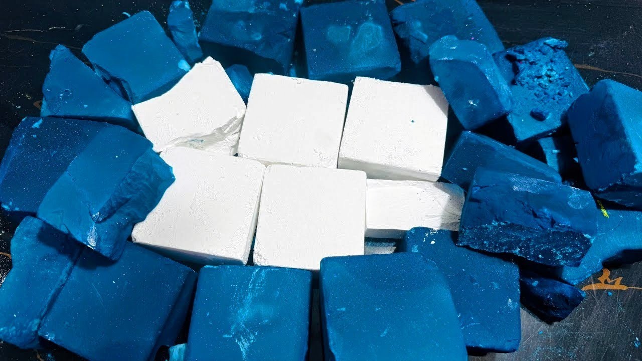 ASMR | Blue Dyed And Fresh Gym Chalk Blocks Crush | Dusty Dyed | Oddly Satisfying | ASMR Gym Chalk