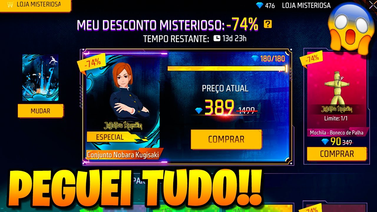 ZERANDO A LOJA MISTERIOSA DA NOBARA NO FREE FIRE, PEGUEI TODOS OS ITENS DA NOVA LOJA MISTERIOSA FF