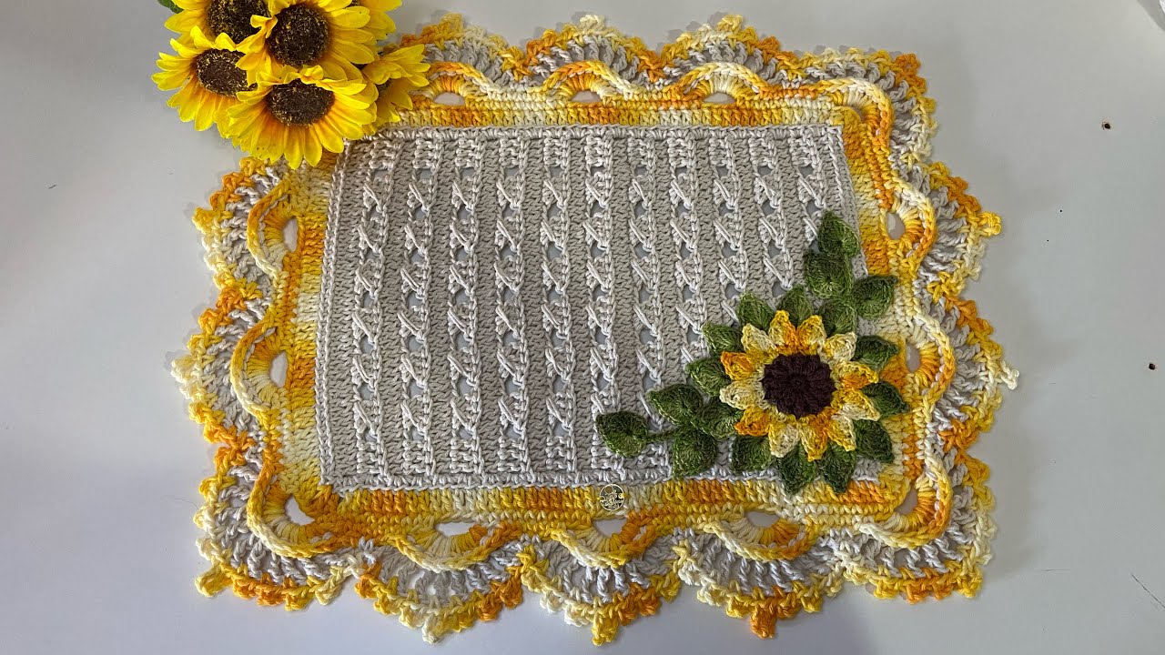 Lugar americano girassol em crochê 🌻/ passo a passo