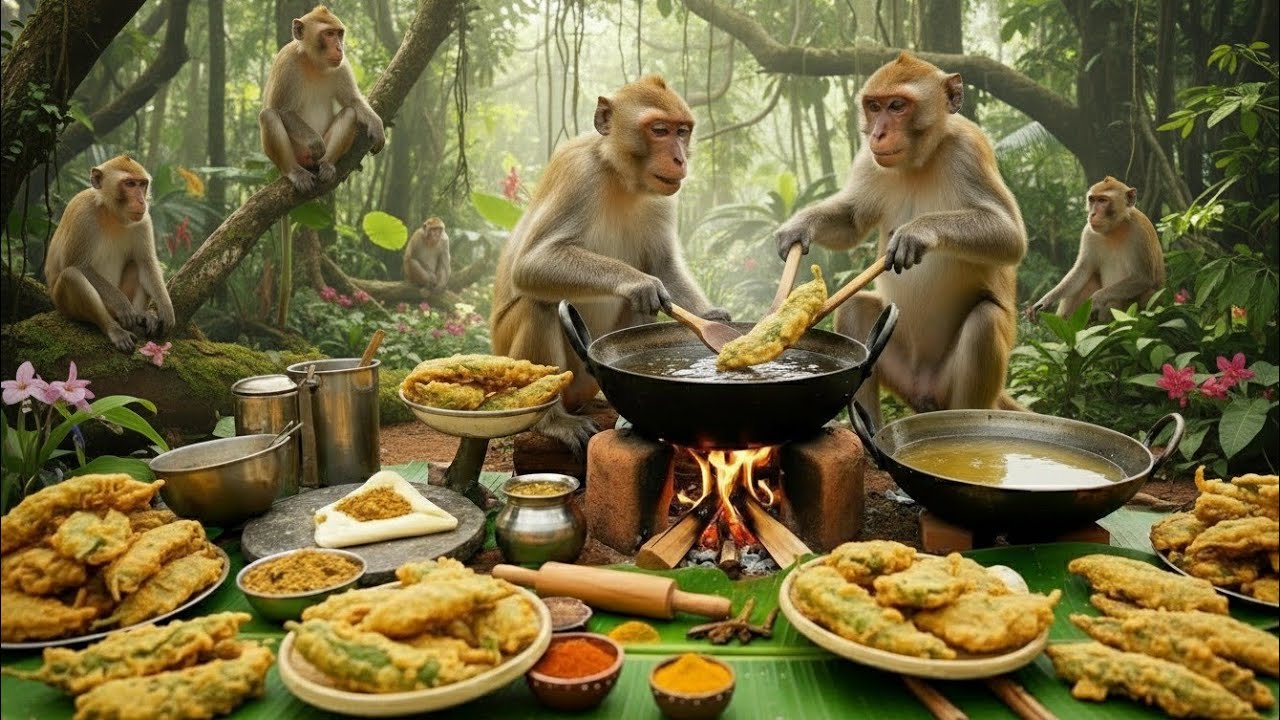 Street Food भी फेल! बंदरों का मिर्च पकोड़ा टैलेंट 🐒🔥”