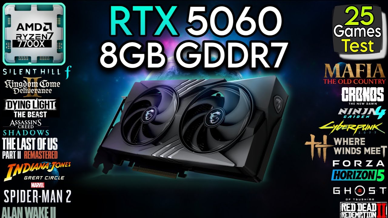 RTX 5060 + R7 7700X - Тест в 25 играх - Хорошее сочетание ЦП и ГП!