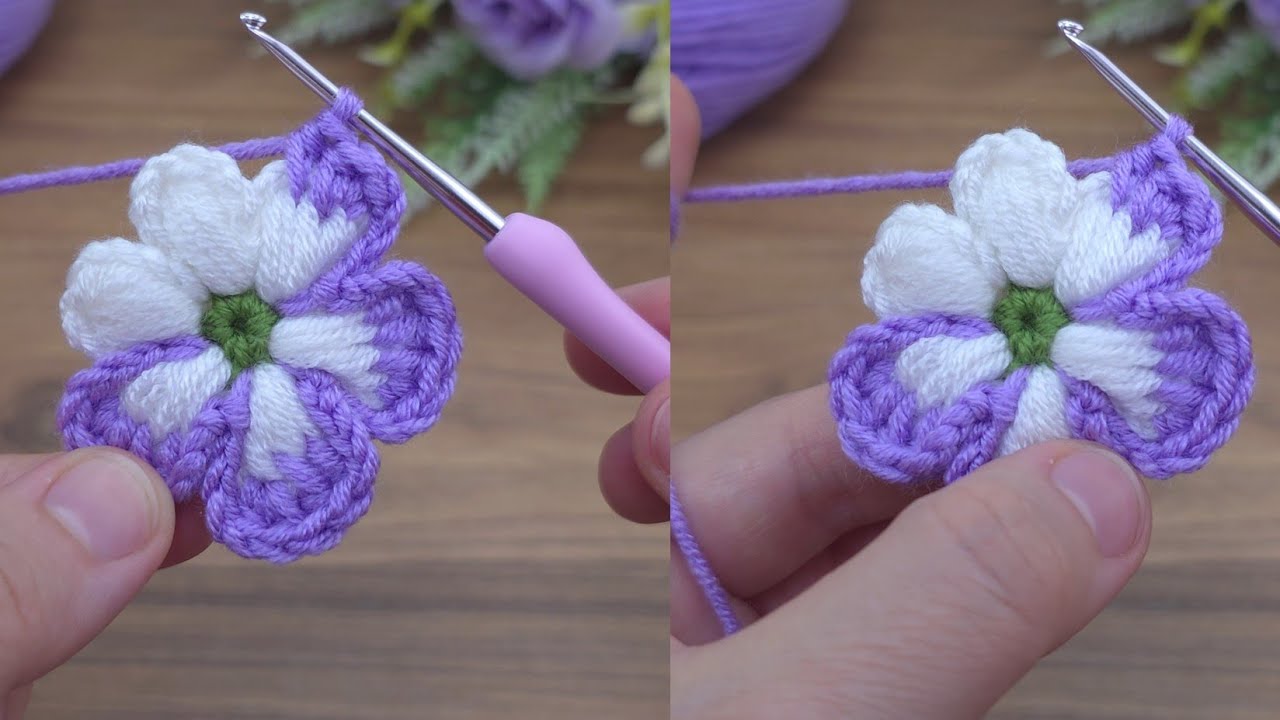 Amazing Crochet Flower Motif  Easy Tunisian Crochet Flower Pattern Tutorial Beautiful Crochet Design