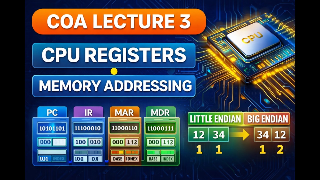 Computer Organization Lecture 3 | CPU Registers, Memory Addressing, Endianness & Micro-Operations