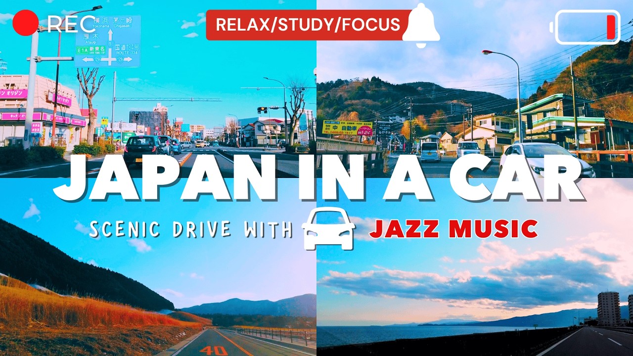 Japan Anime-like Scenic Views | Relaxing Jazz Music Car Drive