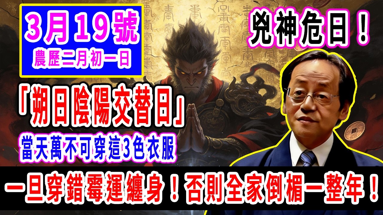 兇神危日！3月19號，農歷二月初一日，「朔日陰陽交替日」，當天萬不可穿這3色衣服，一旦穿錯，霉運纏身！否則全家倒楣一整年！