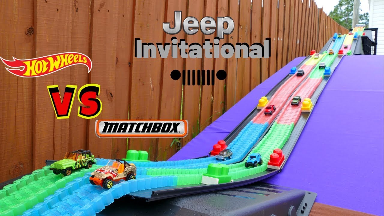 Hot wheels vs Matchbox fat track jeep invitational bumpy hill tournament race /Magic tracks toys
