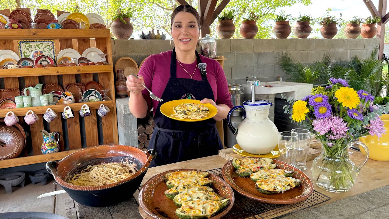 CALABACITAS RELLENAS ACOMPAÑADAS CON ESPAGUETI!
