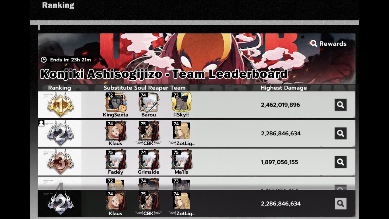 🤩2.2B DMG (Team Total) vs Boss: Konjiki Co-op (Ranked) - Bleach Soul Resonance