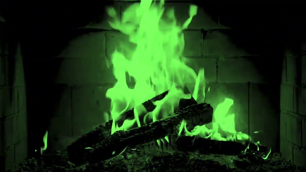 Fireplace Background | Calm Green Fire Ambience | Burning Log Sound For Sleep, Study, Meditation