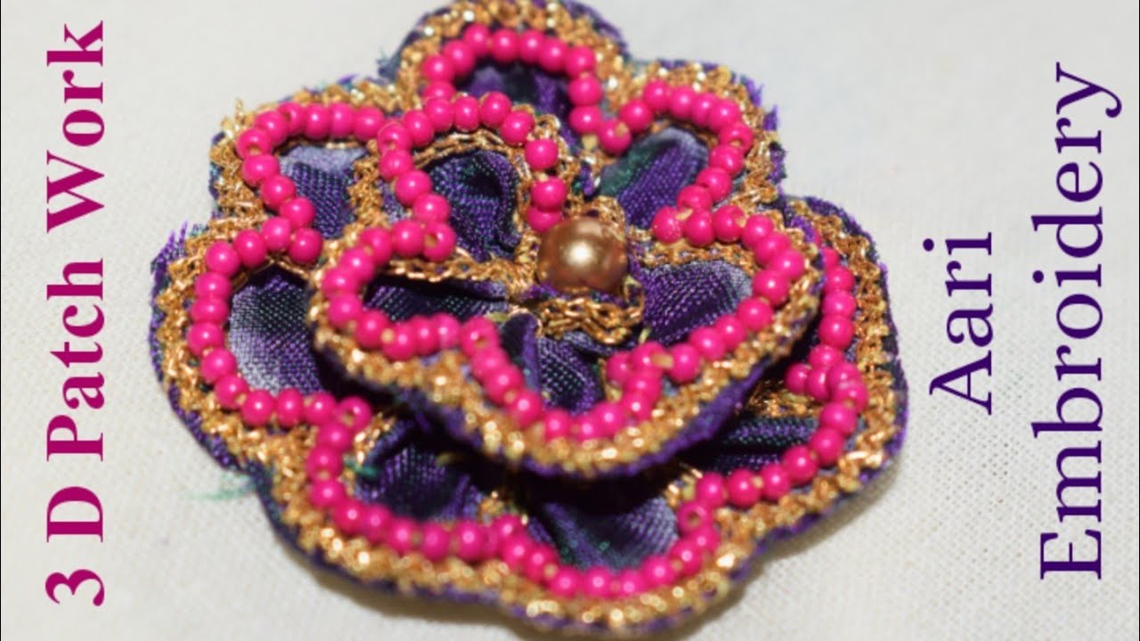 3D Flower Aari Patch Work Tutorial in Tamil