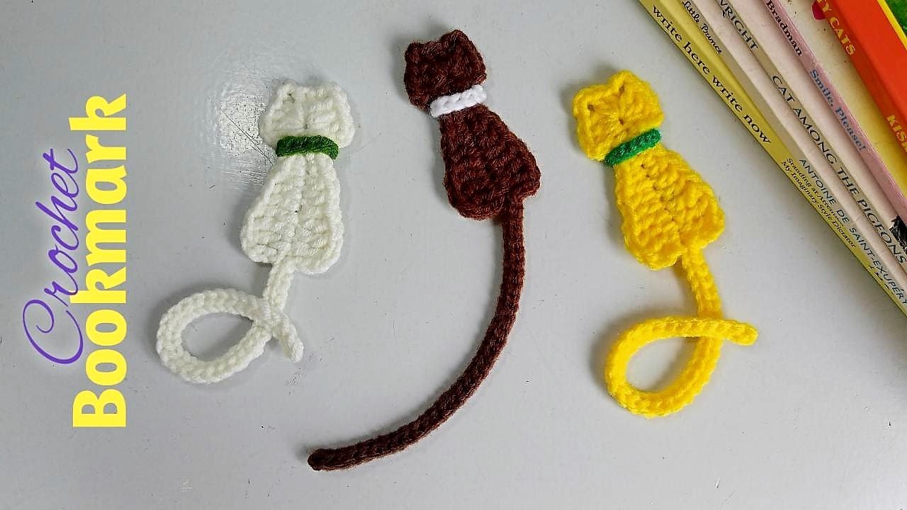 EASY CROCHET CAT BOOKMARK WITH COLLAR | CROCHET CAT BOOKMARK TUTORIAL FOR BEGINNERS