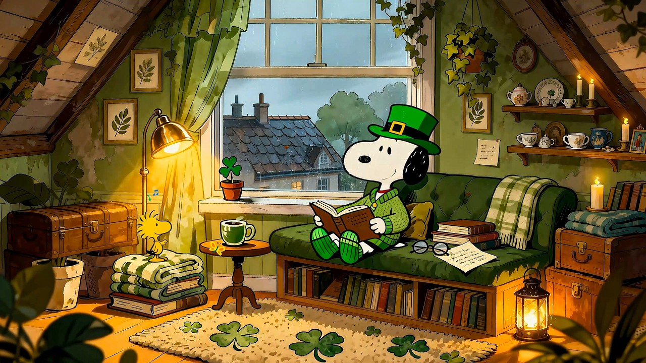 🍀 Rainy St. Patrick’s Day with Snoopy | Relaxing Lofi Beats for Sleep & Chill