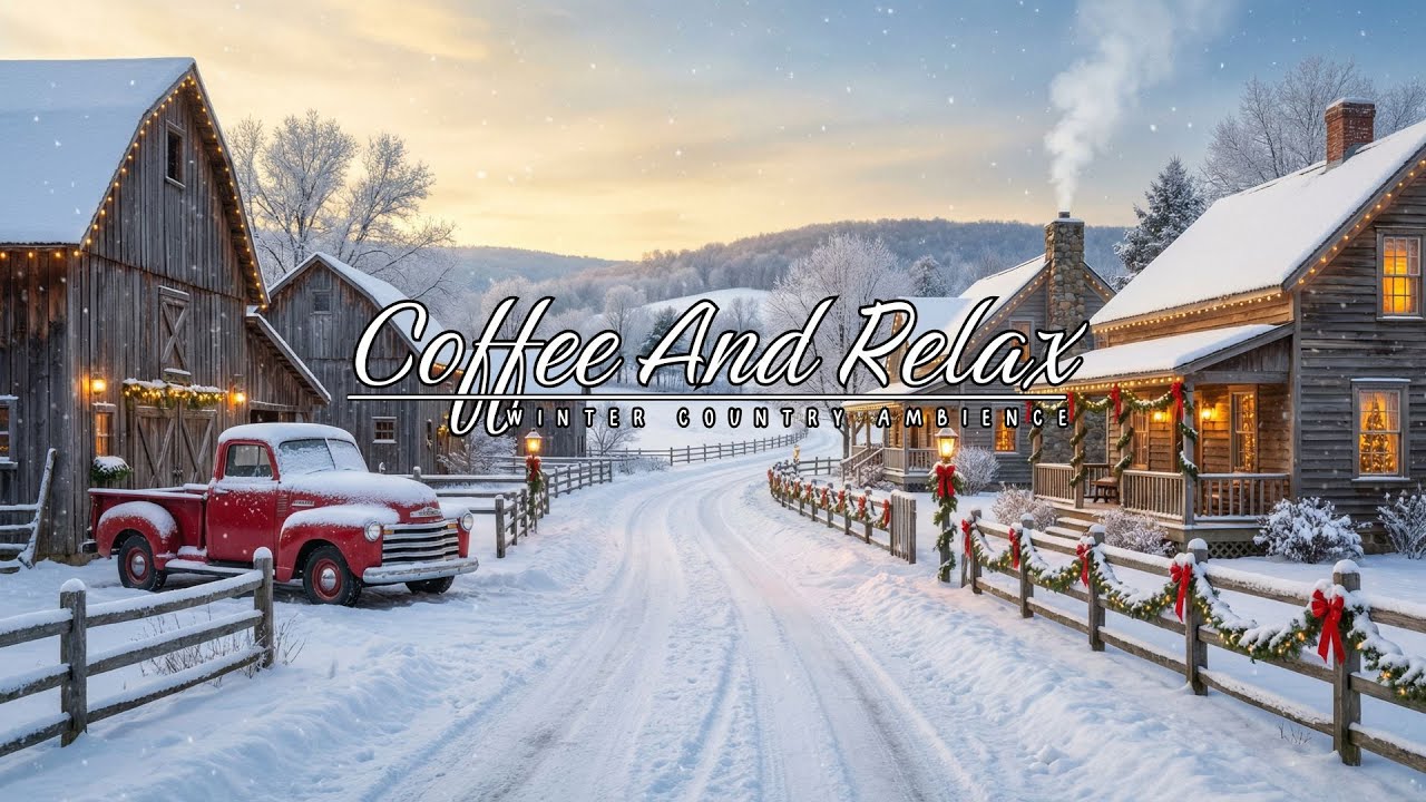 Cozy Winter Country Barn Ambience❄️| Snowy Hills & Festive Decorations | Country Instrumental Music🌾