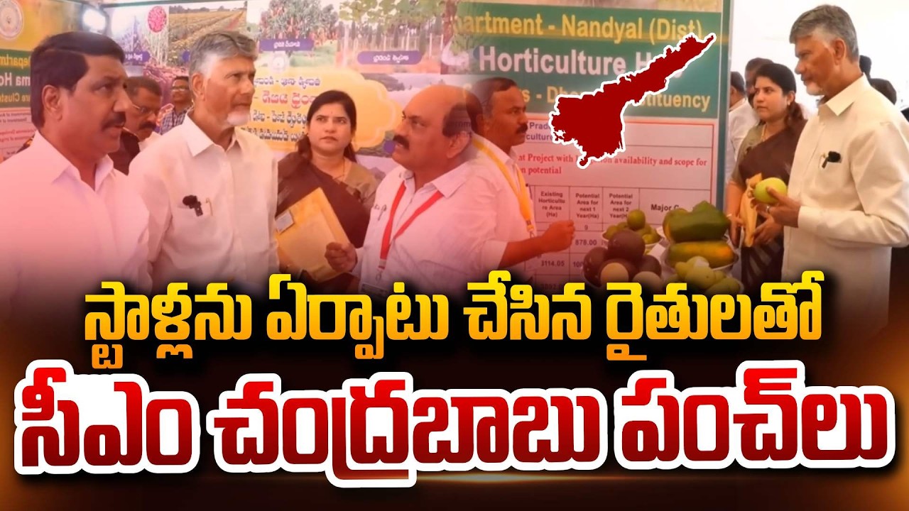 స్టాళ్లను ఏర్పాటు చేసిన రైతులతో చంద్రబాబు పంచ్ లు CM Chandrababu inspects Stalls Crops Kottaburuja