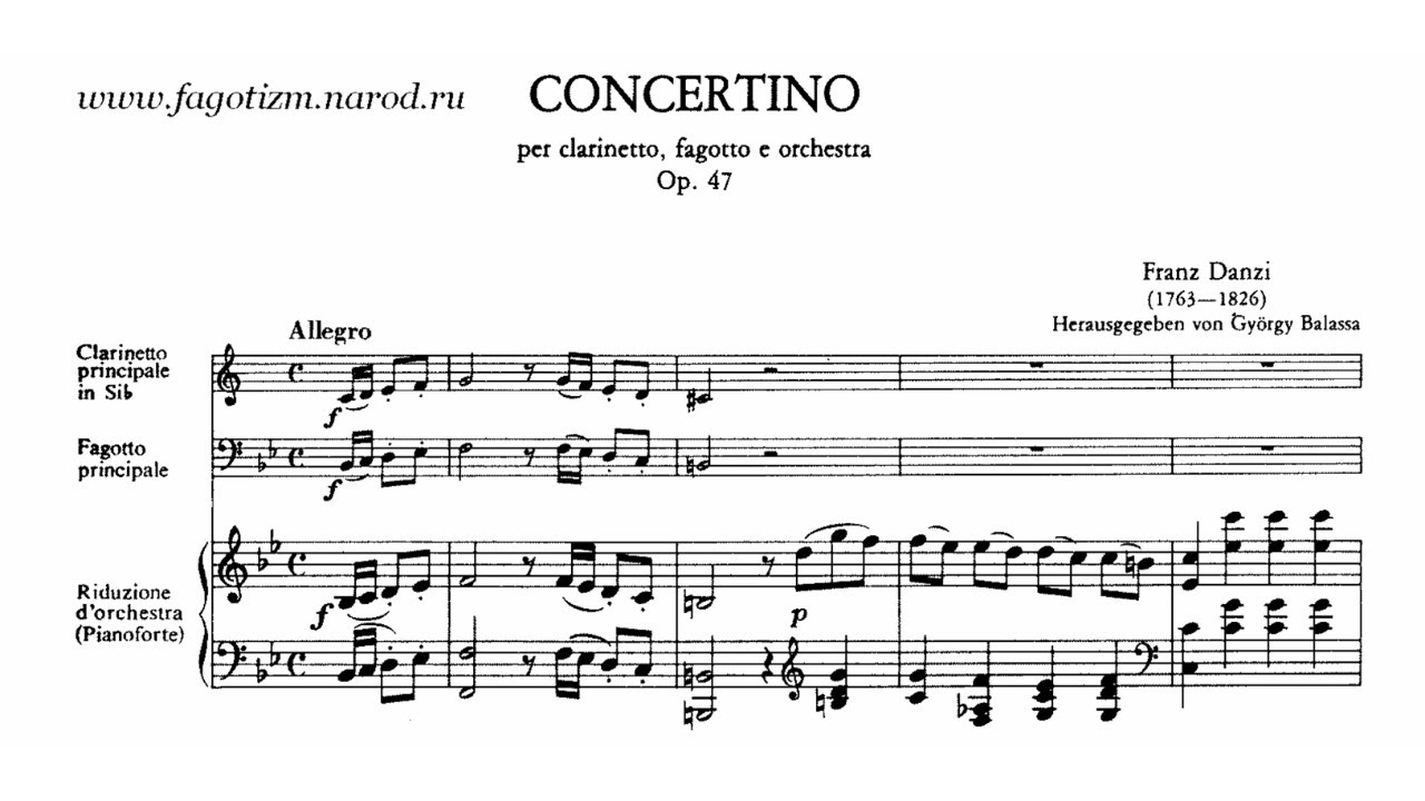Franz Ignaz Danzi: Concertino for Clarinet and Bassoon in Bb Major, Op. 47/P. 227 (18XX)