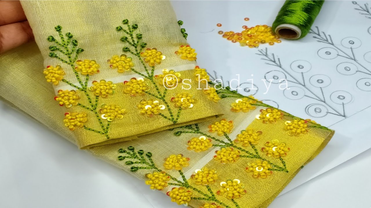 Hand embroidery sleeve design for kurti salwar blouse|normal needle embroidered sleeve