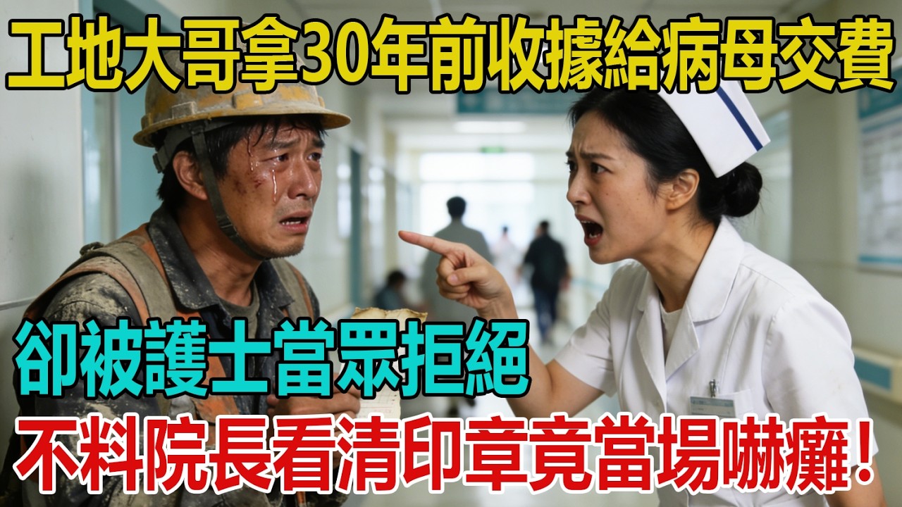 工地大哥拿30年前收據給病母交費，卻被護士當眾拒絕，不料院長看清印章竟當場嚇癱！｜小婷說故事