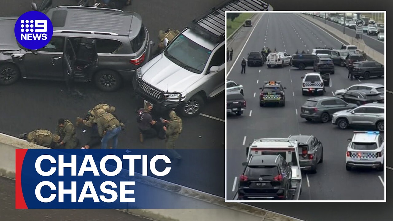 Six arrested after chaotic police chase across Monash freeway | 9 News Australia