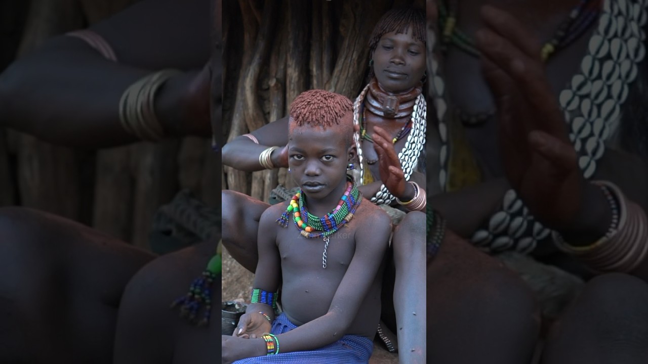 Hamer tribe beautifies her child #shorts #omovalley #hairstyle