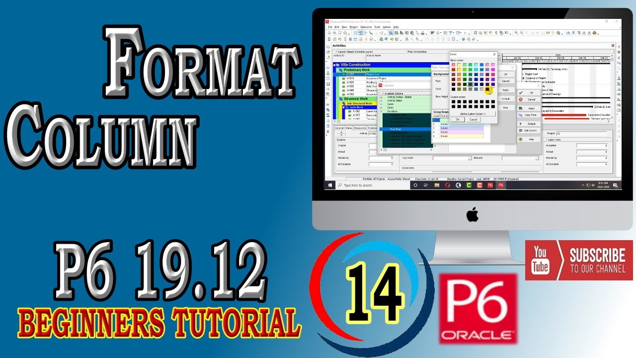 How to Format Column in Activities Table | Primavera P6 |19.12 | Beginners Tutorial