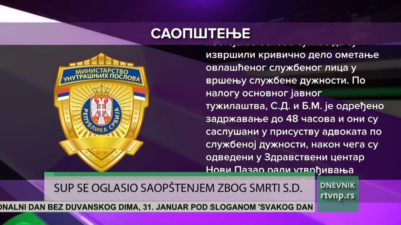 Saopštenje PU Novi Pazar u vezi sa smrću S.D.