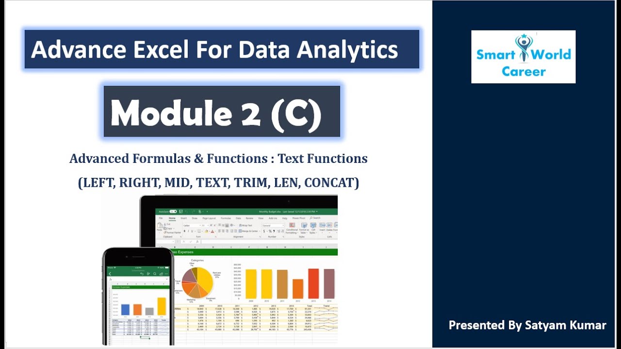 Module 2(C) | Text Functions LEFT, RIGHT, MID, TEXT, TRIM, LEN, CONCAT | Advance Excel For DA