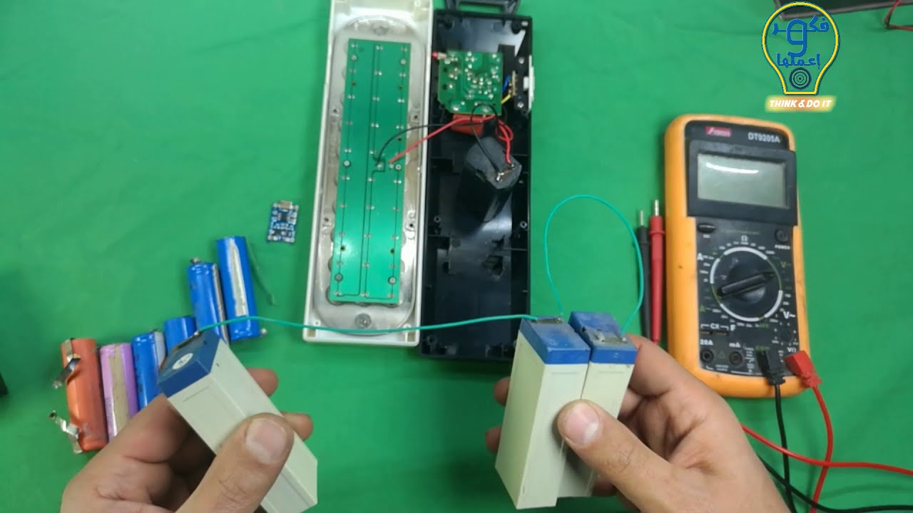 تحويل كشاف الطواريء لبطاريات ليثيوم وشحن usb Emergency light with 18650 Lithium batteries
