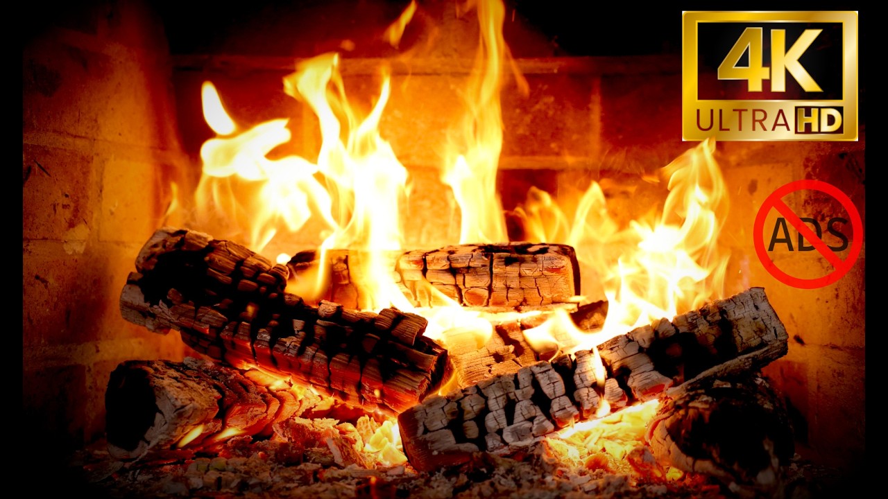 4K Cozy Fireplace 🔥 Real Crackling Fire Sounds | 6 Hours of Warm Relaxing Ambience (No Ads)