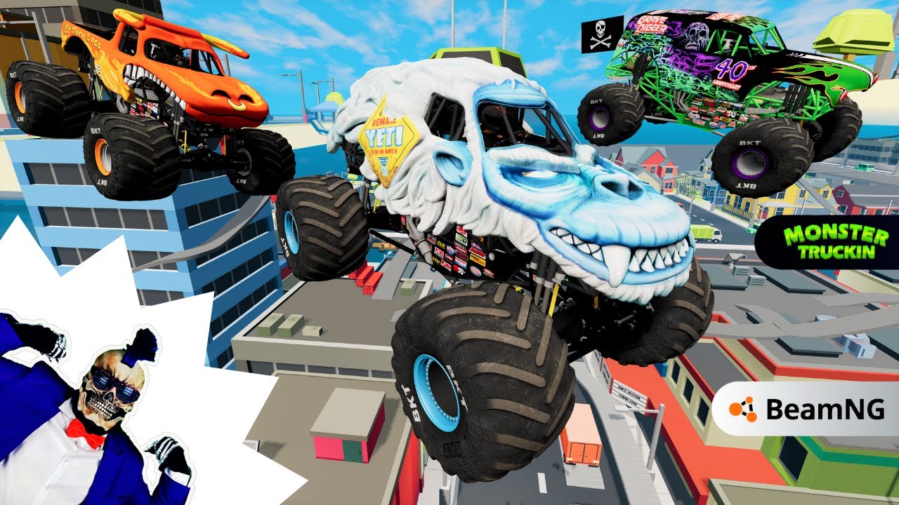 Monster Jam БЕЗУМНЫЕ гонки, фристайл и скоростные прыжки #2 | BeamNG Drive | Grave Digger