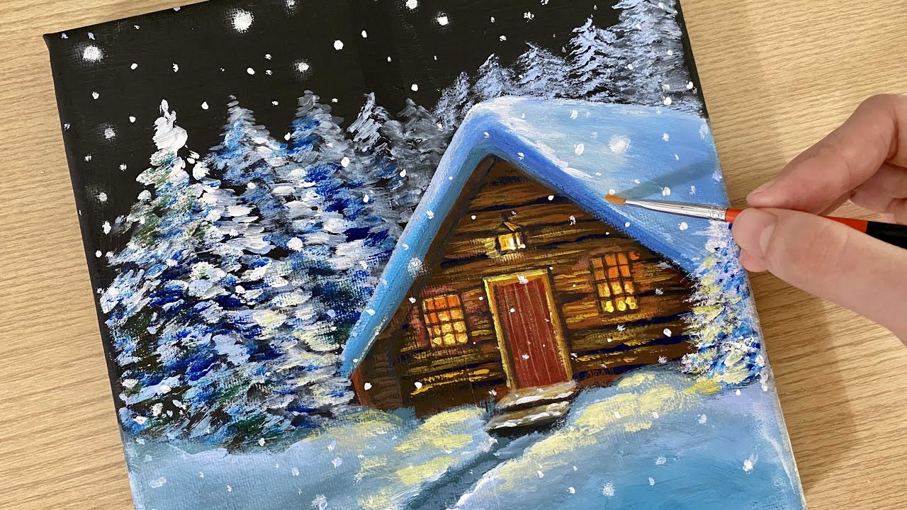 Winter scenery | Easy Acrylic painting for beginners | tutorial