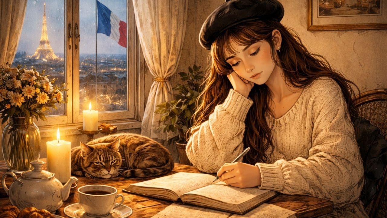 Soft French Chanson for Studying | Quiet Paris Night Ambience