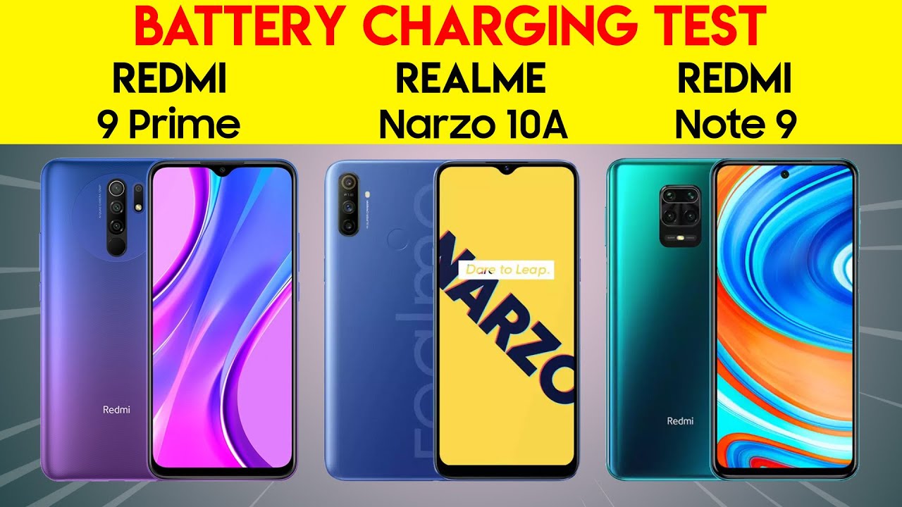 Redmi 9 Prime vs Realme Narzo 10A vs Redmi Note 9: Battery charging test