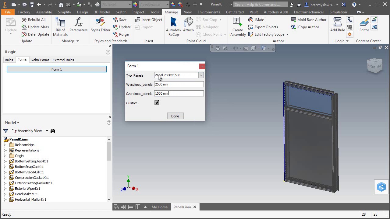 Autodesk Inventor - Formularz konfiguratora