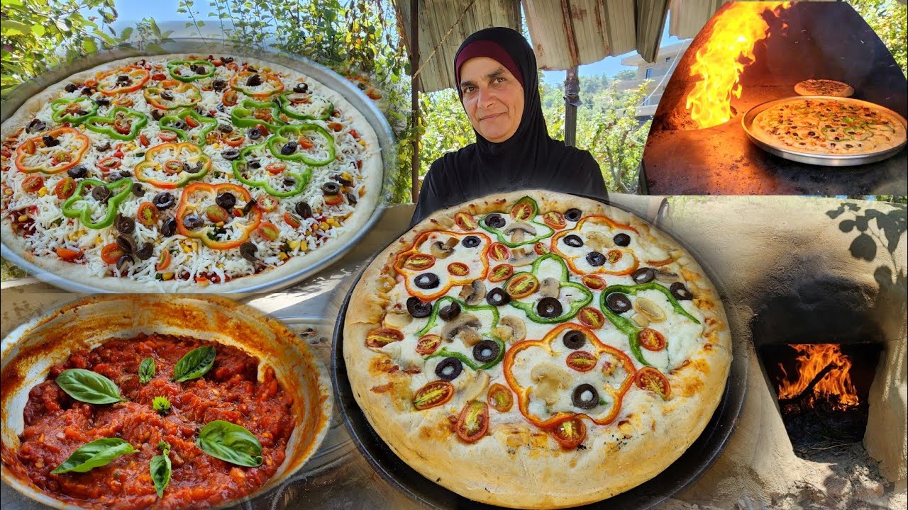 البيتزا العملاقة في طابون الحطب🔥عجينة قطنية سهلة جدا وصوص بيتزا رهيييبة!🔥
