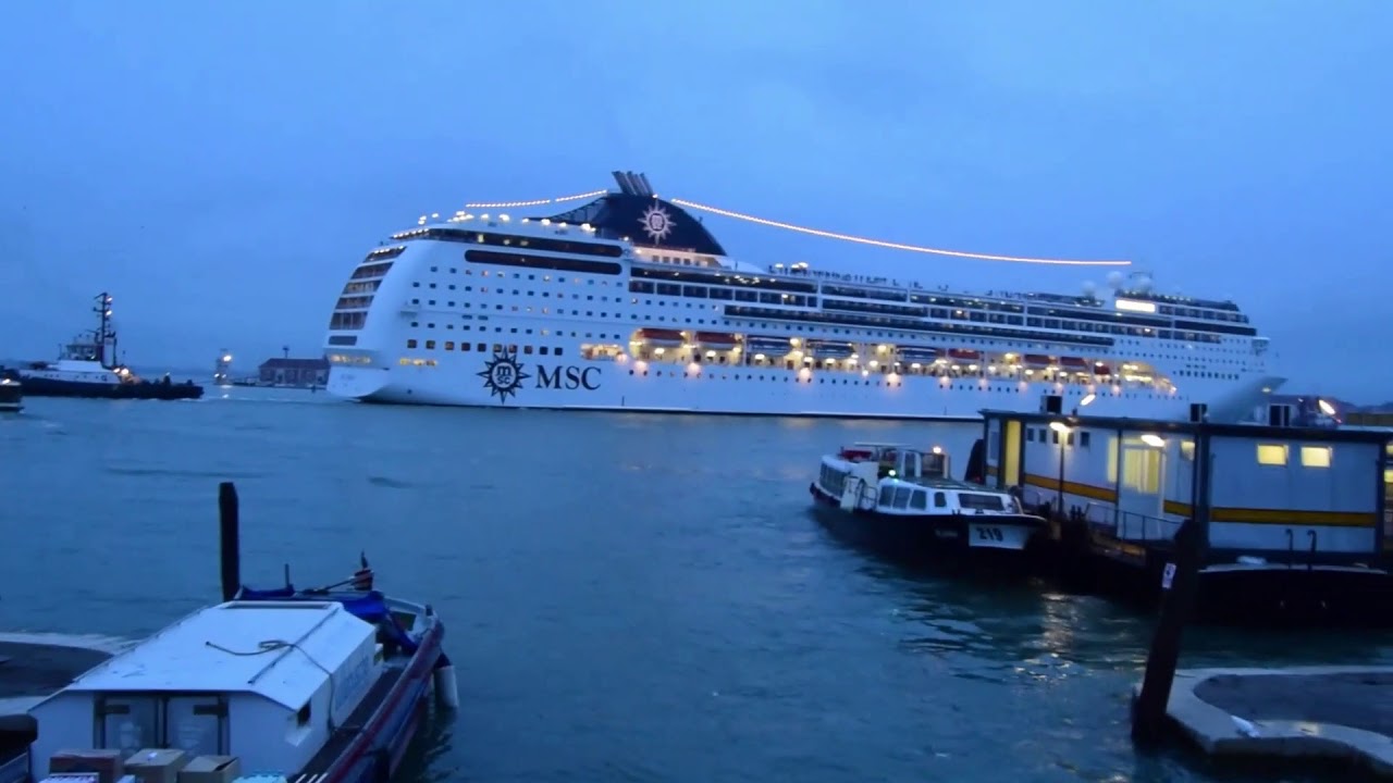MSC Lirica Cruise Ship sailing in to Venice, Italy
